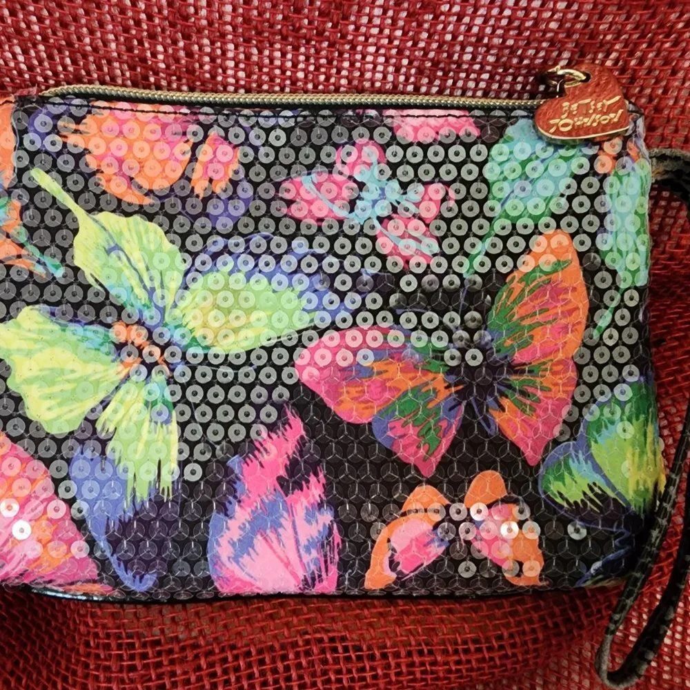 Betsey Johnson multicolor, sequin makeup bag‎